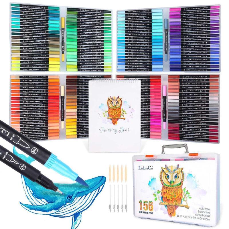 LIULIUCAI 156 Dual Tip Brush Marker Pens for Coloring Books,Artist Fine   Brush Tip Pen Coloring Mar Antika ve Koleksiyon kitantik  #12702207065135