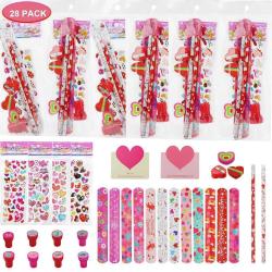 Antika - 28 Packs Assorted Valentines Day Stationery Set- Includes Valentine Slap Bracelets, Erasers, Pencils - kitantik - kitaLog