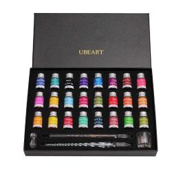 UBEART Glass Dip Pen Set,28 Pieces Calligraphy Set Includes 24 Color Inks Cleani