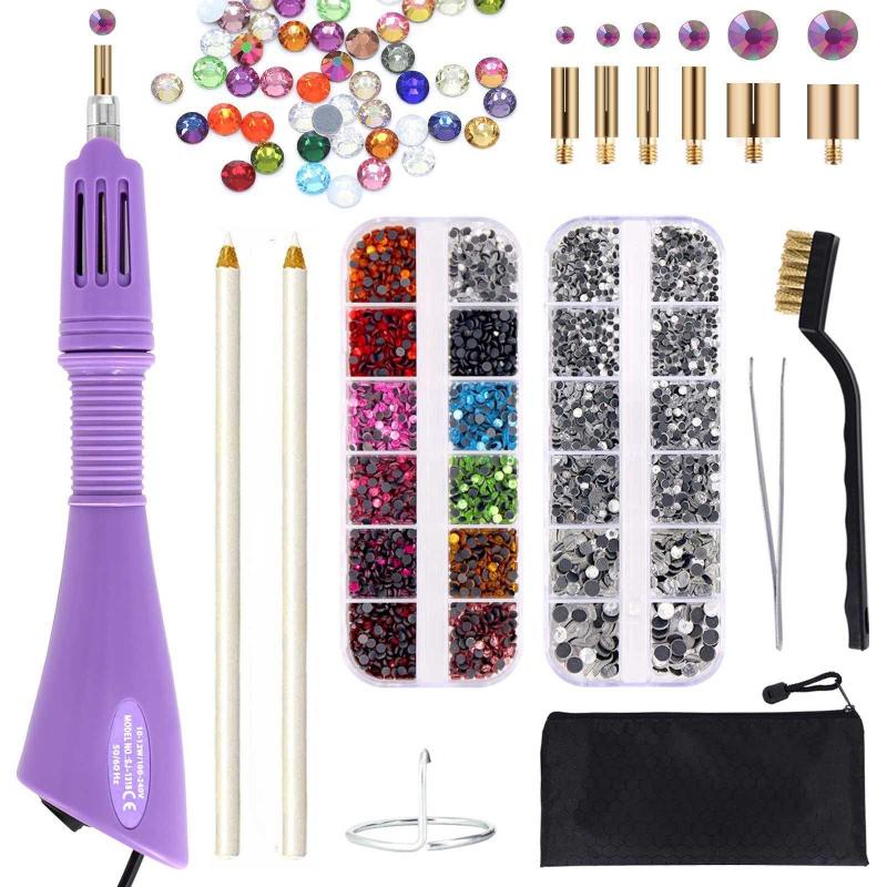 Hotfix Applicator, Hot Fix Rhinestone Applicator Wand Setter Tool Kit with  7 Different Sizes Tips, Tweezers, Cleaning Brush, 2 Pencils and Hot-fix