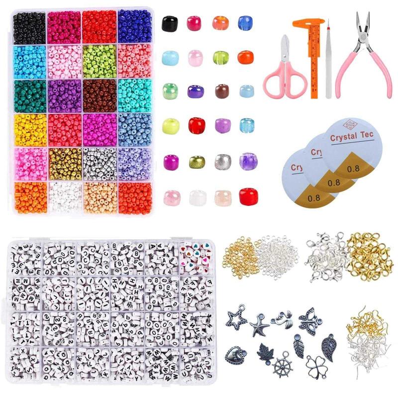 Bead Bracelet Making Kit,3800Pcs 4Mm Glass Seed Beads and 1200 Pcs Letter  Beads