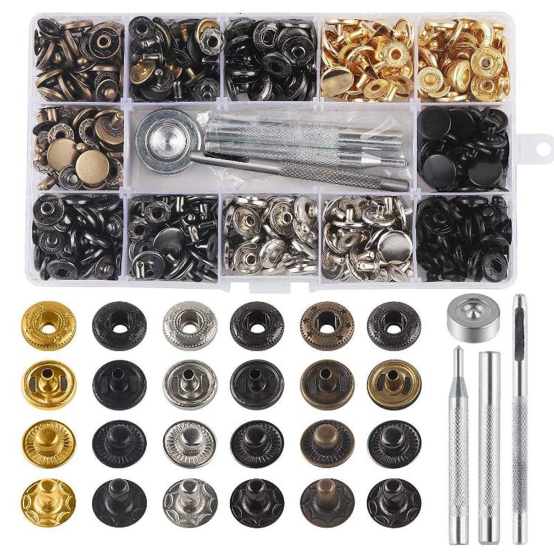 132 Sets Leather Snap Fasteners Kit, MSDADA 12.5 mm Metal Snaps Buttons Press Studs Tool with 4pcs Fixing Tools, Sewing Snaps for Clothes Leather