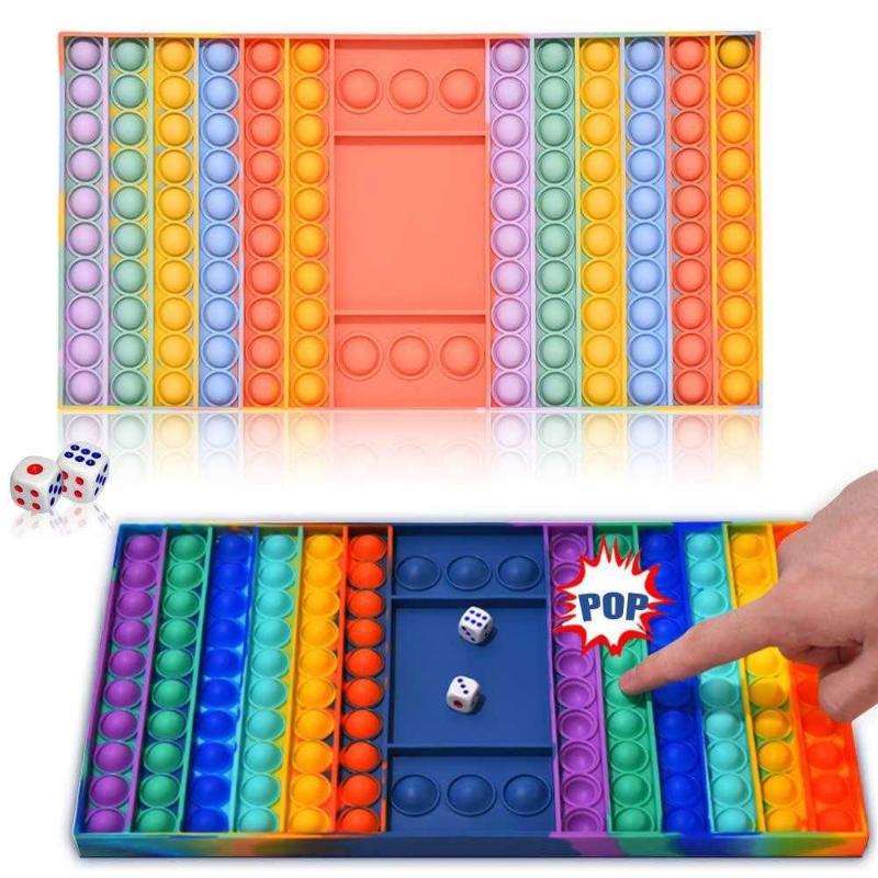 Broad Game Interactive Jumbo Stress Relief Figet Toy Gifts for Kid Adult Silicone Rainbow Chess Board Bubble Popper Fidget Sensory Toys for Parent Child Big Size Push Pop Game Fidget Toy 
