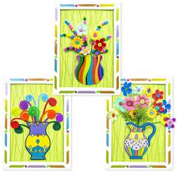 Antika - Senbos Kids DIY Craft Kits, 3 PCS 3D Flower Pressed Kits Picture Frame DIY Button Bouquet Art Projec - kitantik - kitaLog
