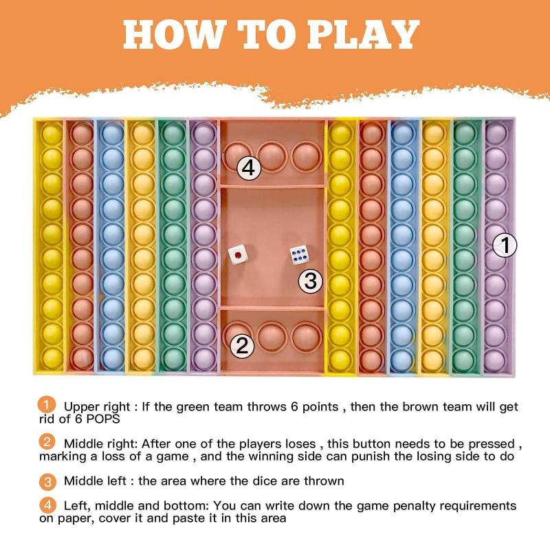 Rectangle-b MOORAY Big Size Pop Game Fidget Toy Silicone Rainbow Chess Board Poppers Fidget Toys with Dice Stress Relief Sensory Toys for Autistic Children and Anxiety Adults 