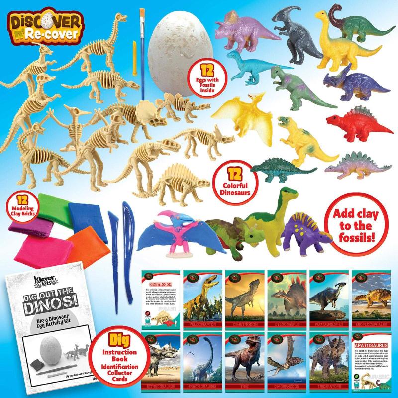 Dinosaur Toys for Kids 5-7 8-12 Dinosaur Excavation Kits for Kids Great STEM Learning for Boys & Girls Dig It Up 12 Dinosaur Eggs & 12 Clay Kits & 12 Dinosaur Mini Figures Dino Eggs Dig Kit 