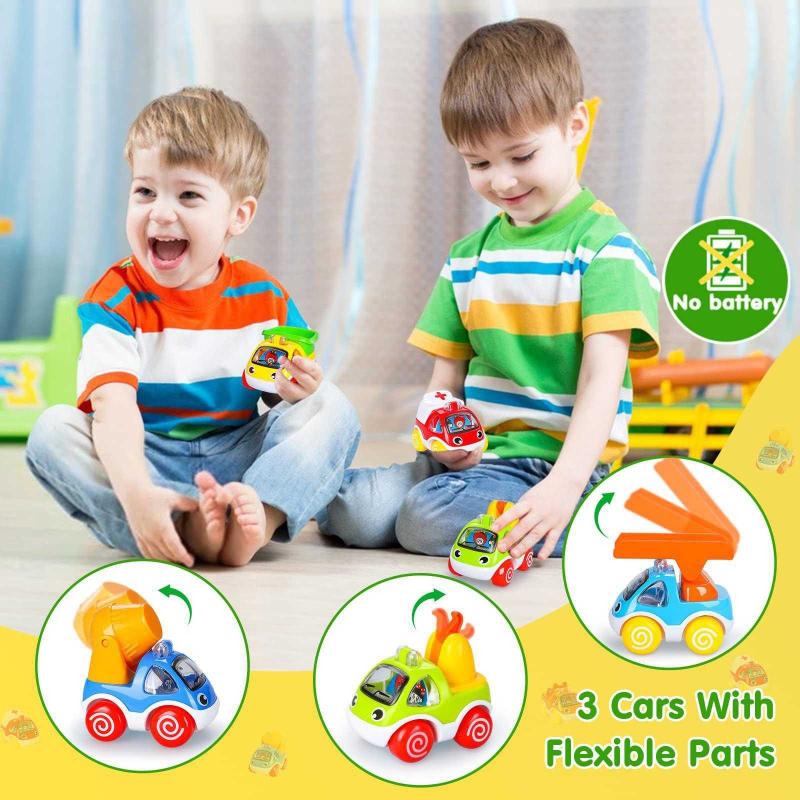Palmatte Toy Cars for 1 Year Old Boy Gifts 6 Pack Pull Back Cars for Toddlers 1-3 Educational Baby Boy Toys for 12-18 Months Learning Car Toys for Toddlers 1-3 Best One Year Old Boy Birthady Gift 
