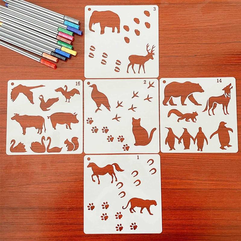16PCS Animal Plastic Stencils,Plastic Animal Stencils for Painting,Stencil  Animals Reusable -Used fo - Antika ve Koleksiyon - kitantik |  #12702207001258