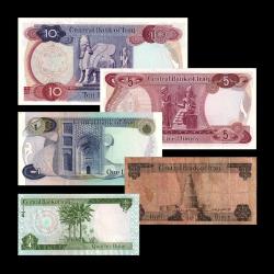 IRAK (1973) - 1/4, 1/2, 1, 5, 10 Dinar (5'li SET ÇA-ÇİL 9,5/10)