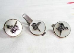 ReTRo SEDEFLİ TUĞRALI GüMüŞ KOL DÜĞMELERİ-KRAVAT İĞNESİ.......900 Ayar