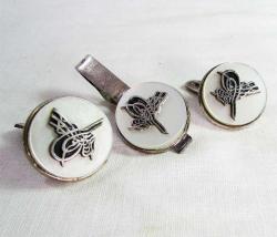 ReTRo SEDEFLİ TUĞRALI GüMüŞ KOL DÜĞMELERİ-KRAVAT İĞNESİ.......900 Ayar