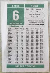 TAKVİM YAPRAĞI - 6 EYLÜL 1993 PAZARTESİ (KOLEKSİYONLUK)