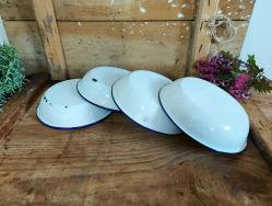 Eskilerden 1 adet Emaye Derin Tabak - Çukur Meyvelik - Sunum Tabağı - Kobalt Mavi Beyaz