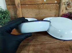 Eskilerden 1 adet Emaye Derin Tabak - Çukur Meyvelik - Sunum Tabağı - Kobalt Mavi Beyaz