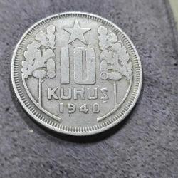 P28--MADENİ TÜRK PARASI 1940 10 KURUŞ