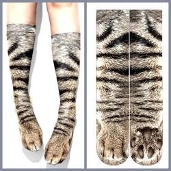 OMENİV'DEN TEKİR KEDİ PATİ DESENLİ UZUN BAYAN ÇORABI ÇORAP SÜPER