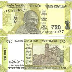 HİNDİSTAN 20 RUPİ 2020. MAHATMA GANDHI GÖRSELLİ. ÇİL KONDİSYON.