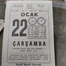22 OCAK 1975  SAATLİ MAARİF TAKVİM YAPRAĞI