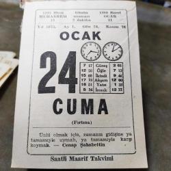 24 OCAK 1975  SAATLİ MAARİF TAKVİM YAPRAĞI
