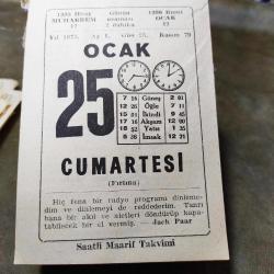 25 OCAK 1975  SAATLİ MAARİF TAKVİM YAPRAĞI