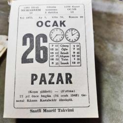 26 OCAK 1975  SAATLİ MAARİF TAKVİM YAPRAĞI