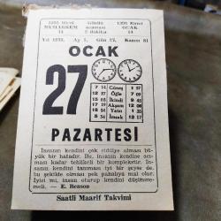 27 OCAK 1975  SAATLİ MAARİF TAKVİM YAPRAĞI