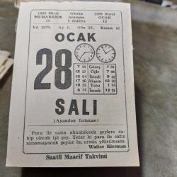 28 OCAK 1975  SAATLİ MAARİF TAKVİM YAPRAĞI