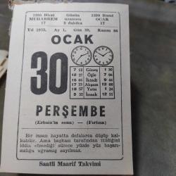 30 OCAK 1975  SAATLİ MAARİF TAKVİM YAPRAĞI