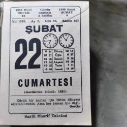 22 ŞUBAT 1975  SAATLİ MAARİF TAKVİM YAPRAĞI