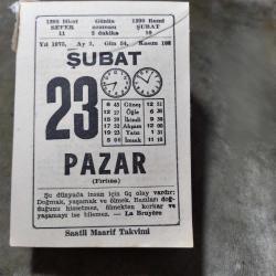 23 ŞUBAT 1975  SAATLİ MAARİF TAKVİM YAPRAĞI