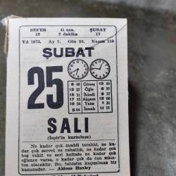 25 ŞUBAT 1975  SAATLİ MAARİF TAKVİM YAPRAĞI