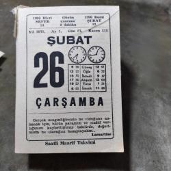 26 ŞUBAT 1975  SAATLİ MAARİF TAKVİM YAPRAĞI