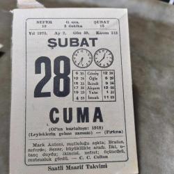 28 ŞUBAT 1975  SAATLİ MAARİF TAKVİM YAPRAĞI