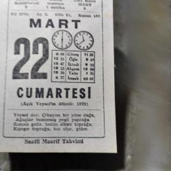 22 MART 1975  SAATLİ MAARİF TAKVİM YAPRAĞI