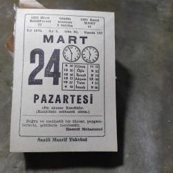 24 MART 1975  SAATLİ MAARİF TAKVİM YAPRAĞI