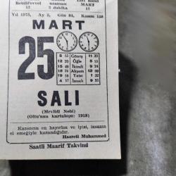 25 MART 1975  SAATLİ MAARİF TAKVİM YAPRAĞI
