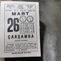 26 MART 1975  SAATLİ MAARİF TAKVİM YAPRAĞI