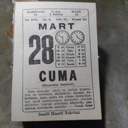 28 MART 1975  SAATLİ MAARİF TAKVİM YAPRAĞI