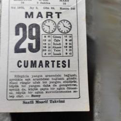 29 MART 1975  SAATLİ MAARİF TAKVİM YAPRAĞI