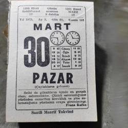 30 MART 1975  SAATLİ MAARİF TAKVİM YAPRAĞI