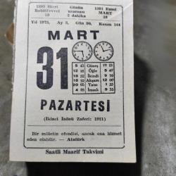 31 MART 1975  SAATLİ MAARİF TAKVİM YAPRAĞI