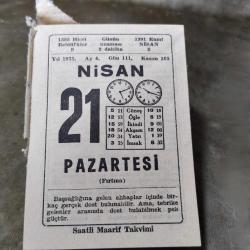 21 NİSAN 1975  SAATLİ MAARİF TAKVİM YAPRAĞI