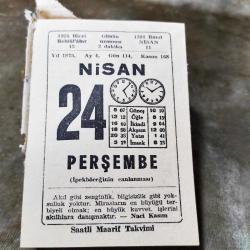 24 NİSAN 1975  SAATLİ MAARİF TAKVİM YAPRAĞI