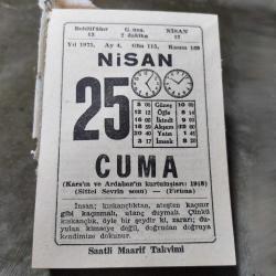 25 NİSAN 1975  SAATLİ MAARİF TAKVİM YAPRAĞI