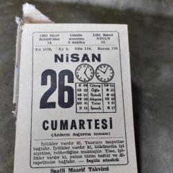 26 NİSAN 1975  SAATLİ MAARİF TAKVİM YAPRAĞI