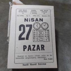 27 NİSAN 1975  SAATLİ MAARİF TAKVİM YAPRAĞI