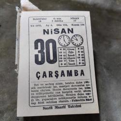 30 NİSAN 1975  SAATLİ MAARİF TAKVİM YAPRAĞI