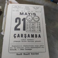 21 MAYIS 1975  SAATLİ MAARİF TAKVİM YAPRAĞI