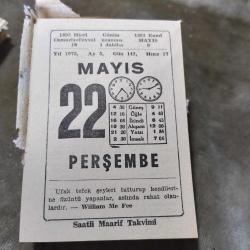 22 MAYIS 1975  SAATLİ MAARİF TAKVİM YAPRAĞI