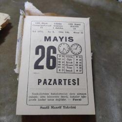 26 MAYIS 1975  SAATLİ MAARİF TAKVİM YAPRAĞI